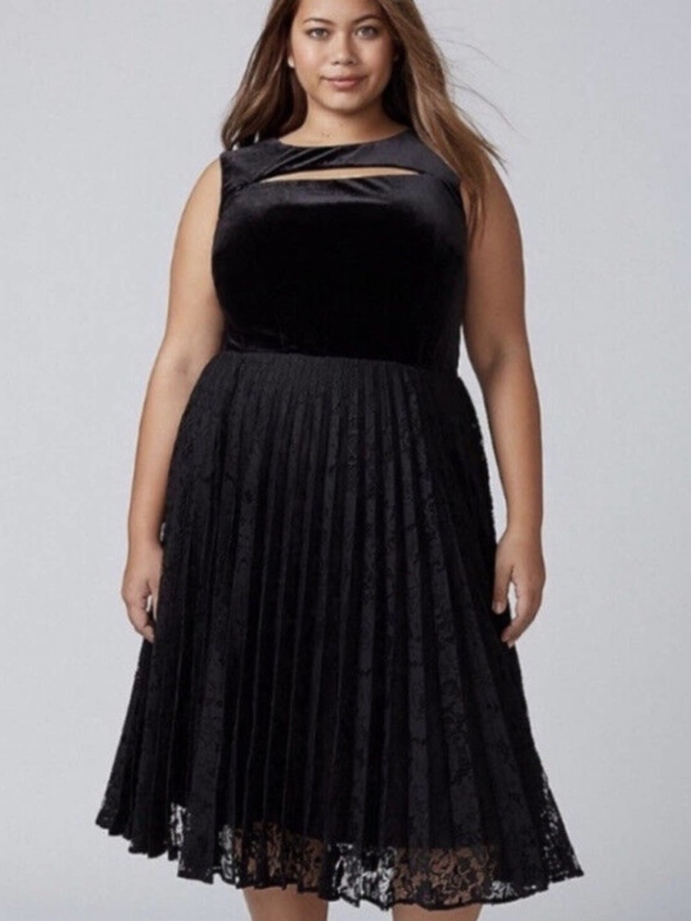 Lane Bryant Black Velvet Lace Midi Dress Plus Size 14